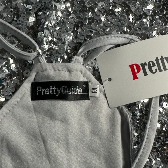 Pretty Guide Silver Sequin Bodycon Mini Dress Sz M Sleeveless Sparkly Party NWT - Picture 5 of 9